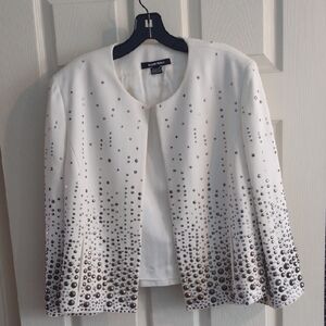 Ellen Tracy White Studded Blazer with Silver Detailing